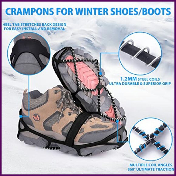Large Ice Cleats for Shoes Boots, Stainless Steel Traction Grips, Anti-Slip - Picture 4 of 7